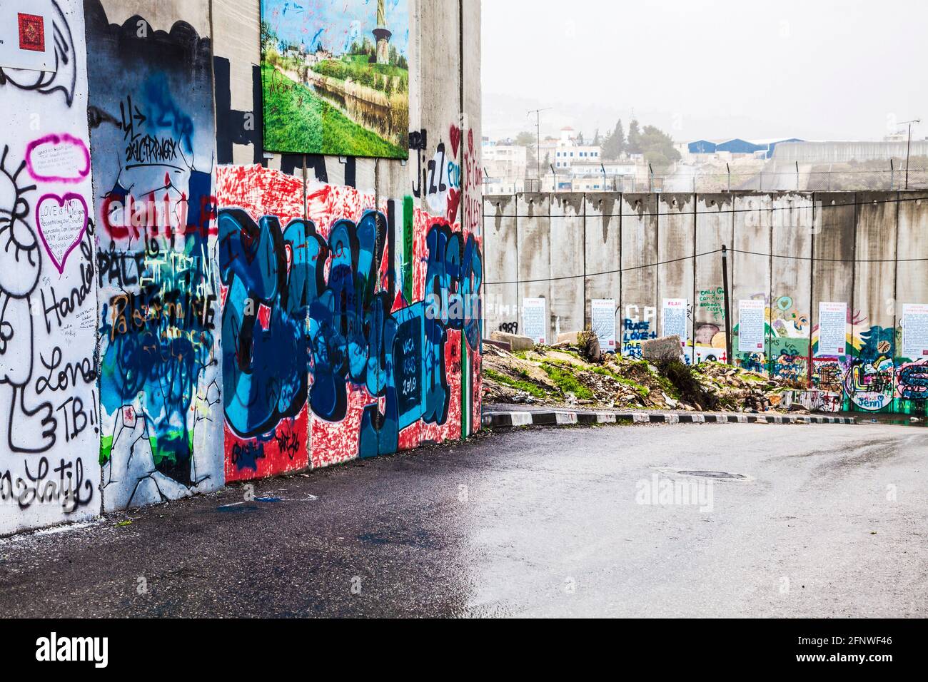 Part of the Israeli West Bank Barrier near Bethlehem. Stock Photo