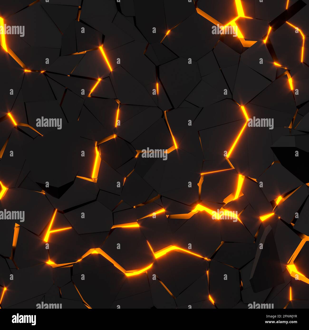 black geometric background with orange glows. 3d render. Stock Photo