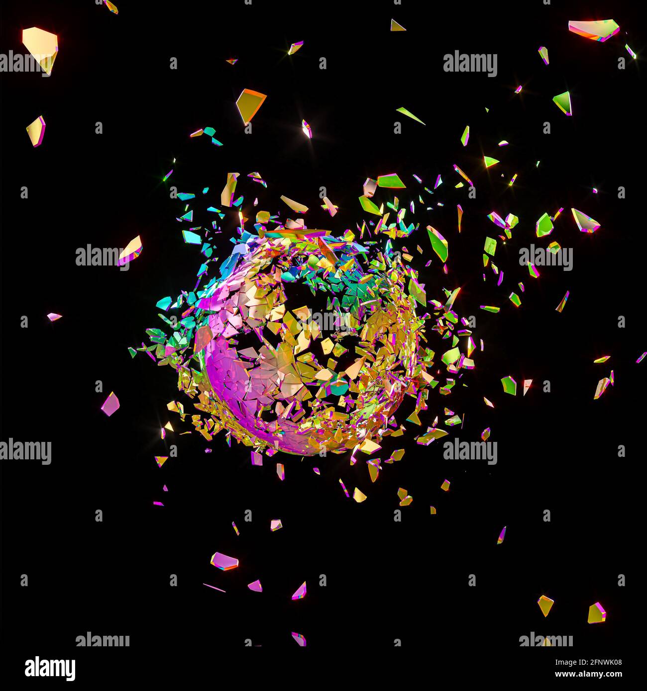 colorful glass sphere explodes on black. 3d render Stock Photo - Alamy