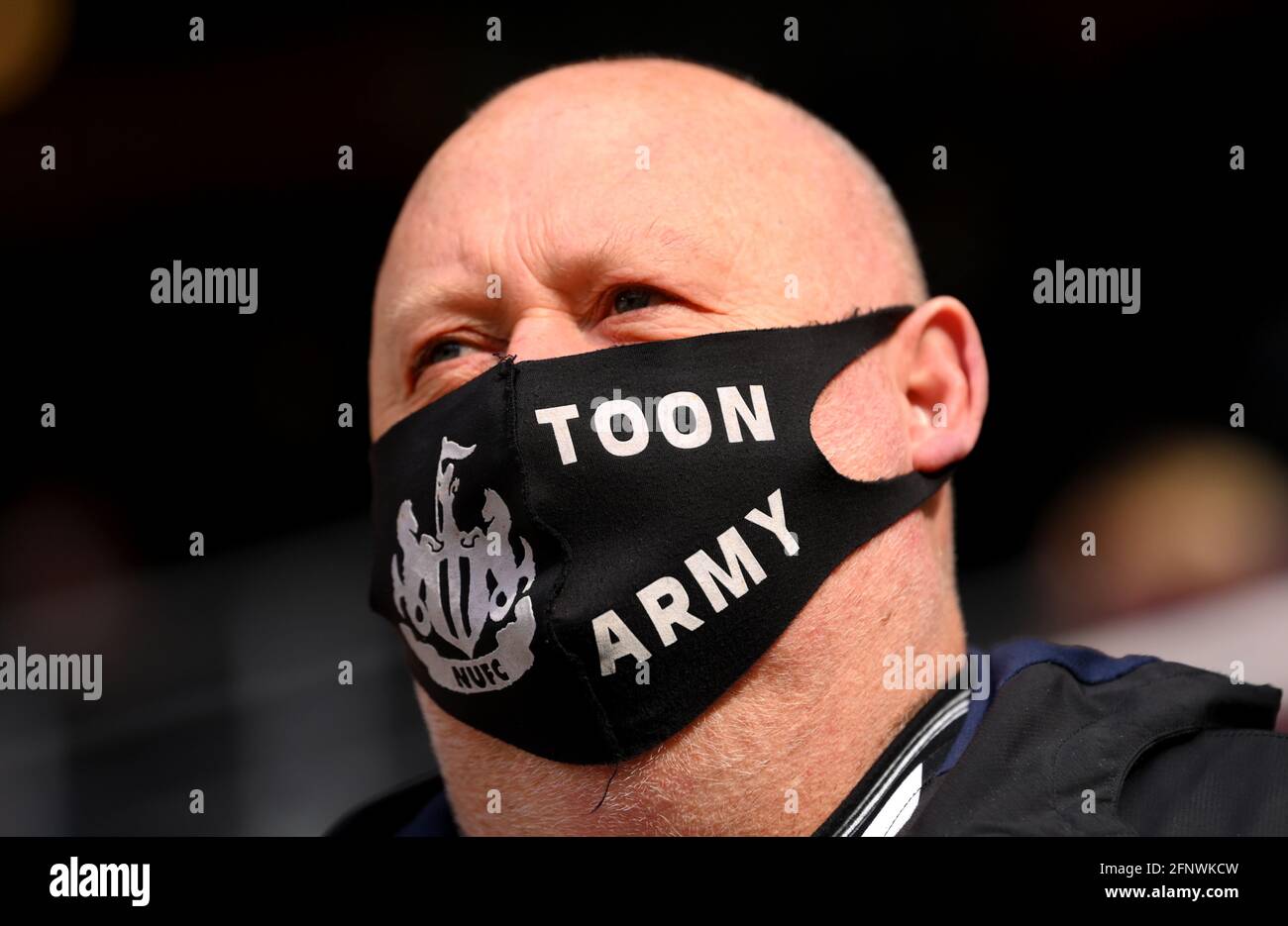 Fans show their support in the stands prior to the Premier League match at St. James' Park, Newcastle upon Tyne. Picture date: Wednesday May 19, 2021. Stock Photo