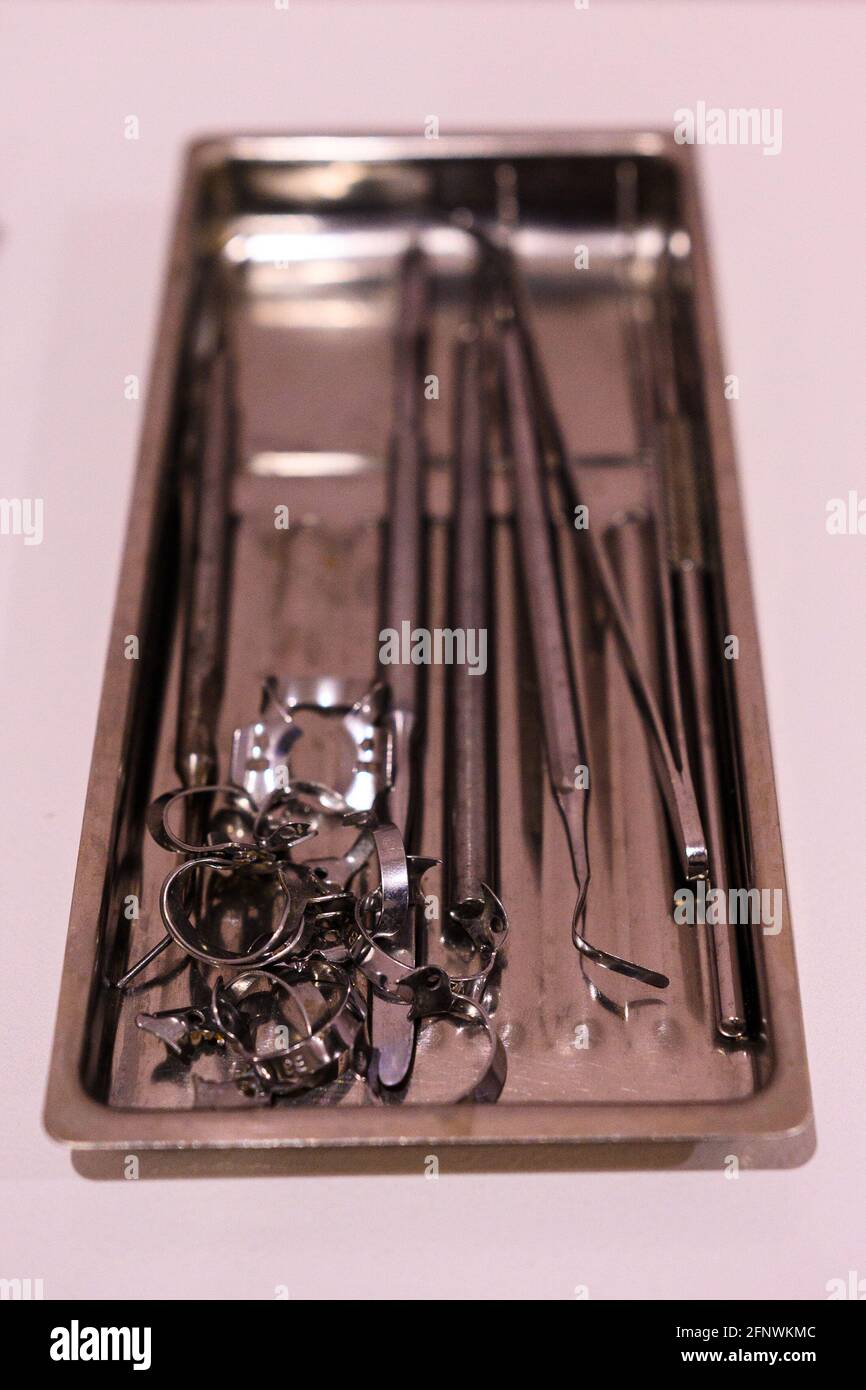 Set of sterile dental instruments close up. new Stock Photo Alamy