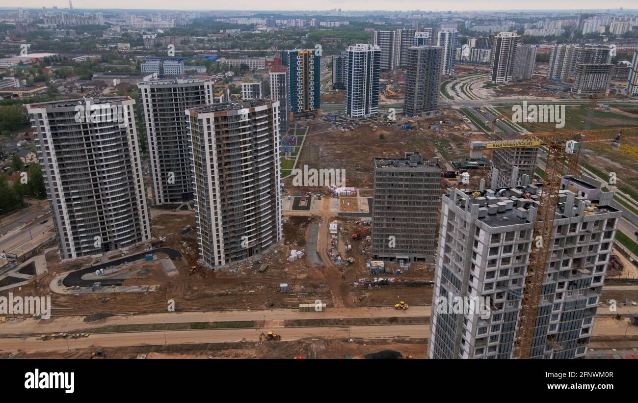 Modern urban development. Construction site with multi-storey buildings ...