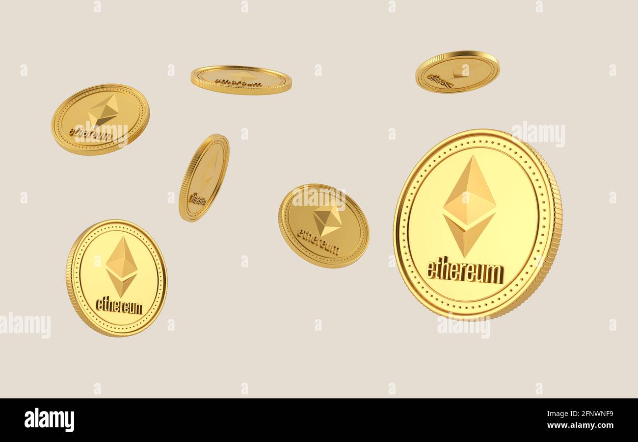 Ethereum coin flying on clear background. Ethereum cryptocurrency.  blockchain, digital money exchange. Different positions and rotations. 3d  rendering Stock Photo - Alamy