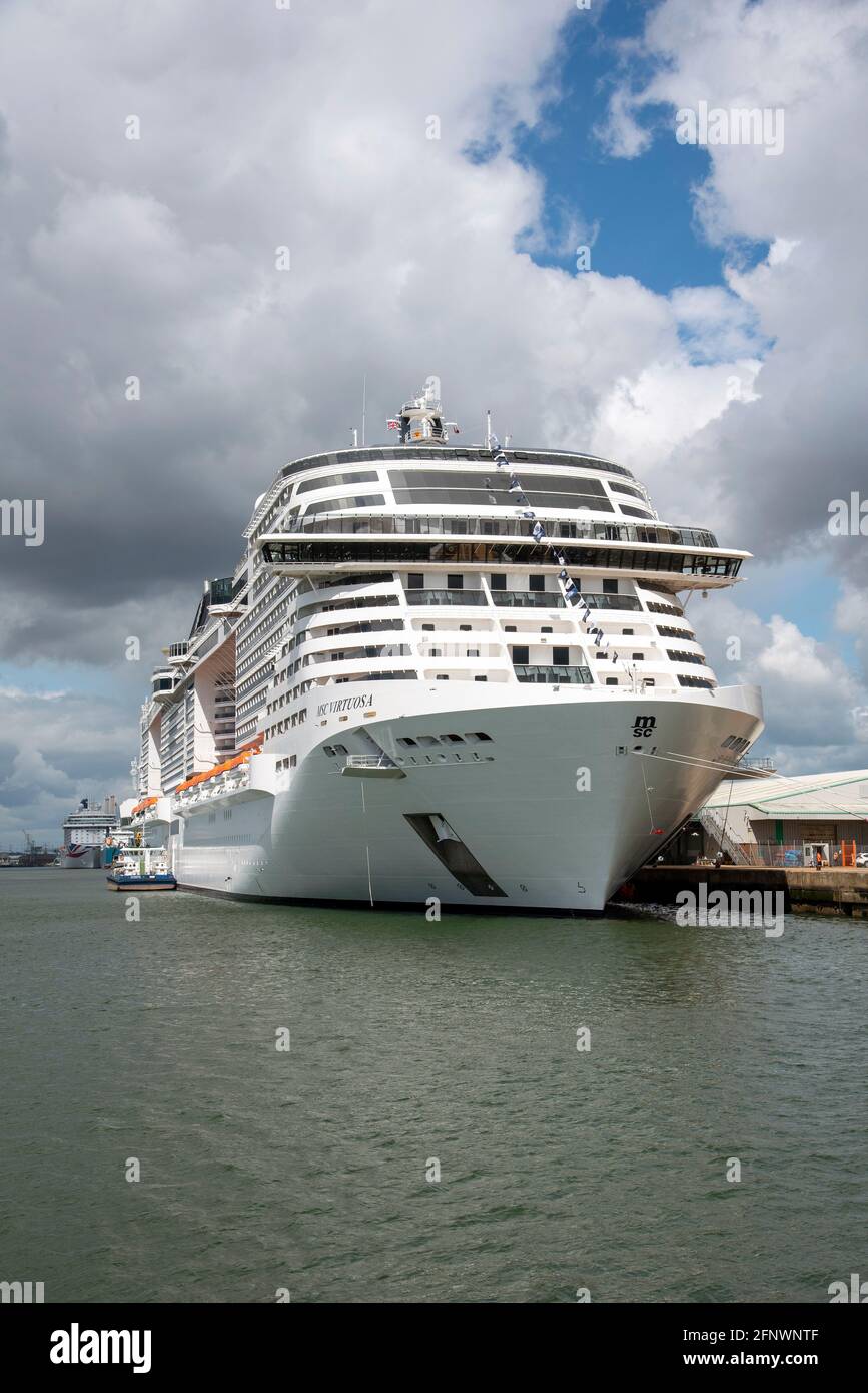 Southampton England Uk 2021 Cruise Ship Msc Virtuosa Berthed At City Cruise Terminal Seen From Mayflower Park Southampton Uk Stock Photo Alamy