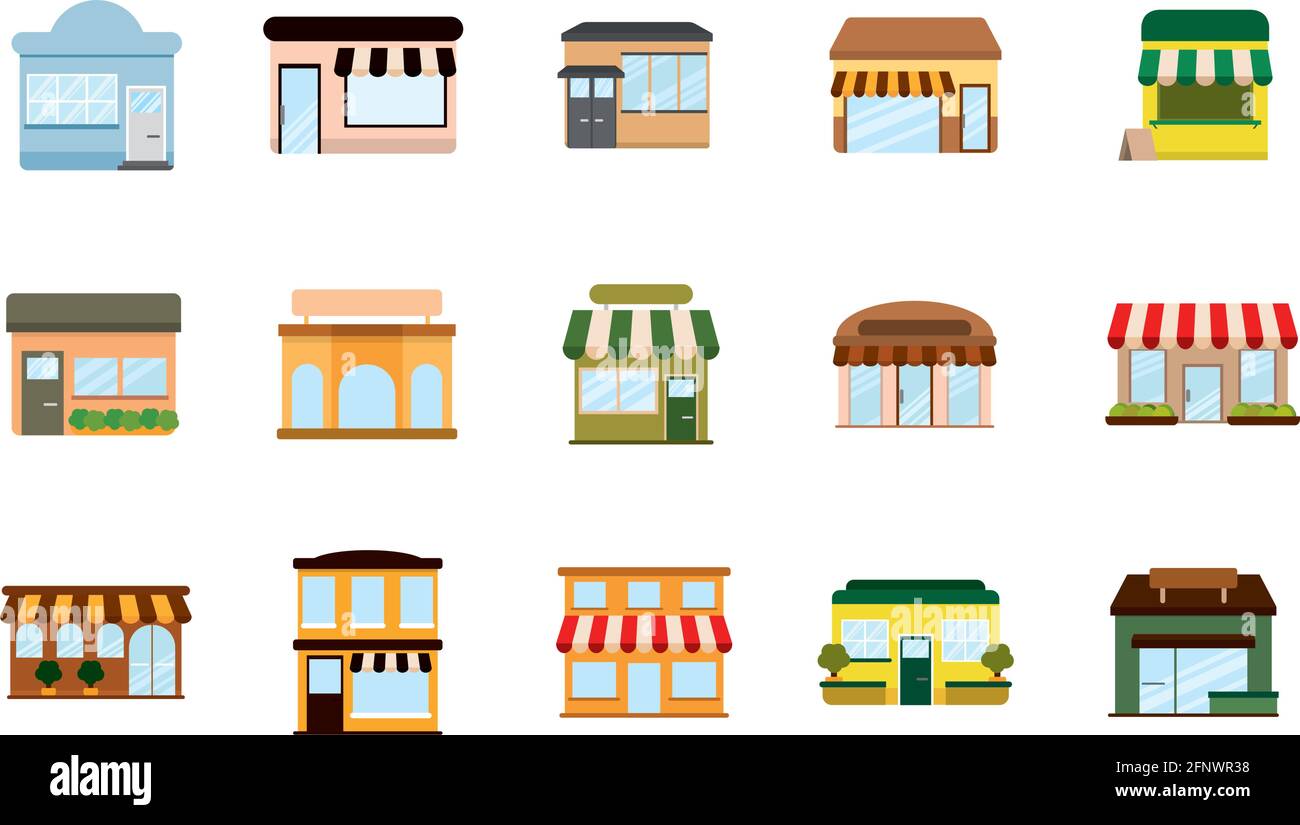 Set of shop buildings icons Store structure Vector Stock Vector Image ...
