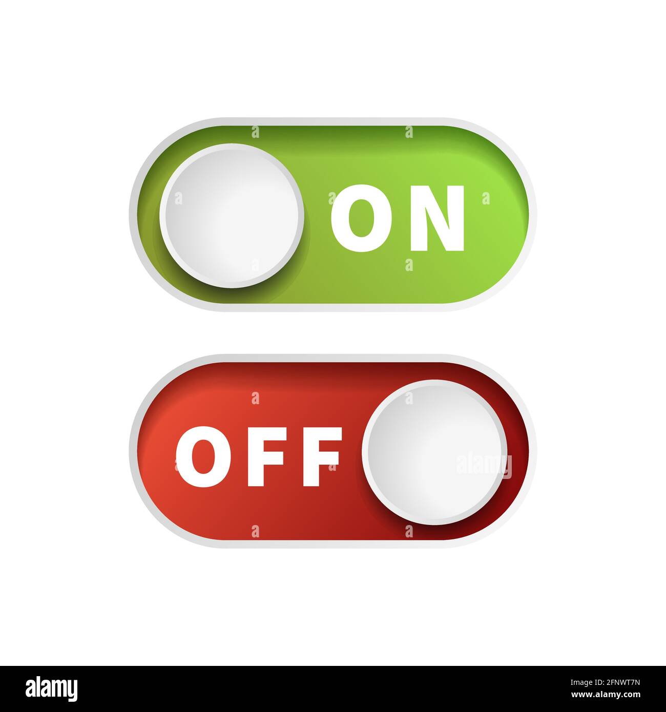 On and Off green and red toggle switch buttons isolated on white Stock ...