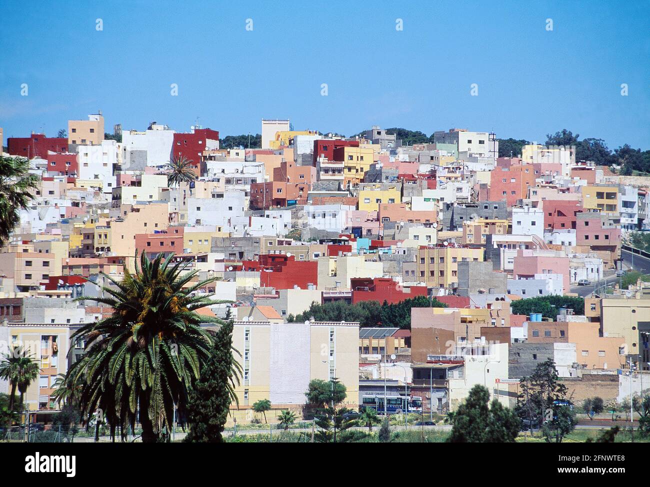 Colored houses. Melilla, Spain. Stock Photo