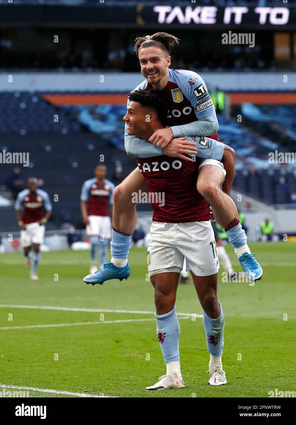 Aston Villa's Ollie Watkins celebrates scoring their side's second goal of the game during the Premier League match at the Tottenham Hotspur Stadium, London. Picture date: Wednesday May 19, 2021. Stock Photo