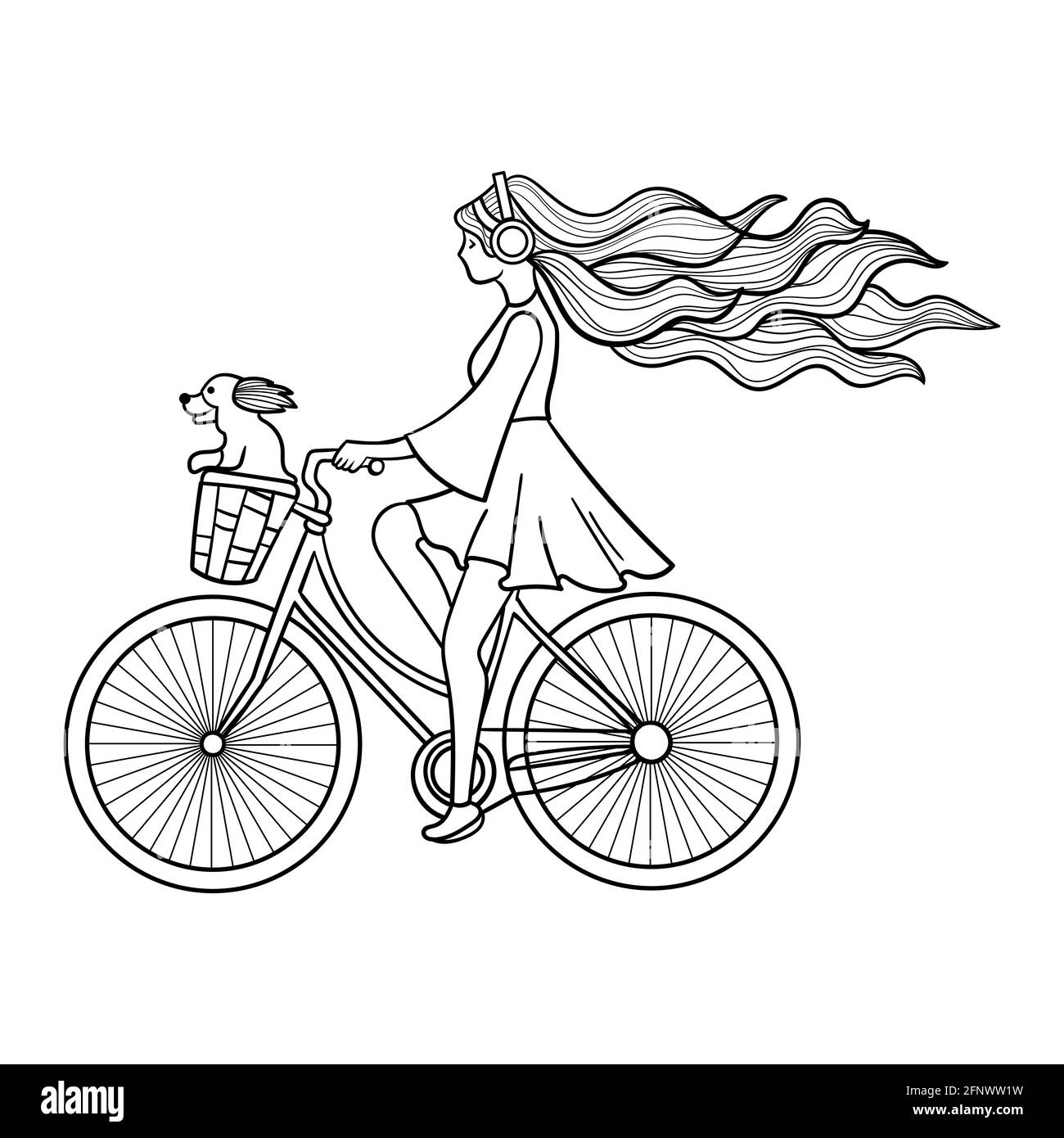 Young woman on a bike. The girl travels. Vector Stock Vector