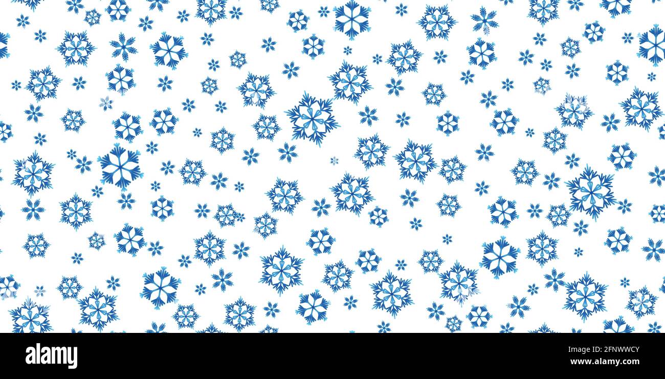 Winter seamless pattern with blue snowflakes on white background ...