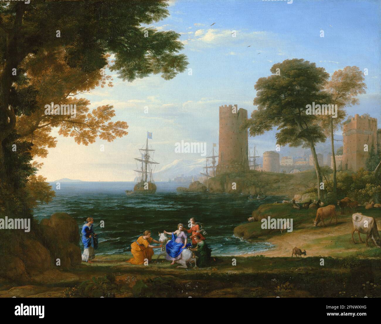 Claude Lorrain. Coast View with the Abduction of Europa by the French Baroque painter, Claude Lorrain (b. Claude Gellée, c. 1600 -1682), oil on canvas, 1645 Stock Photo