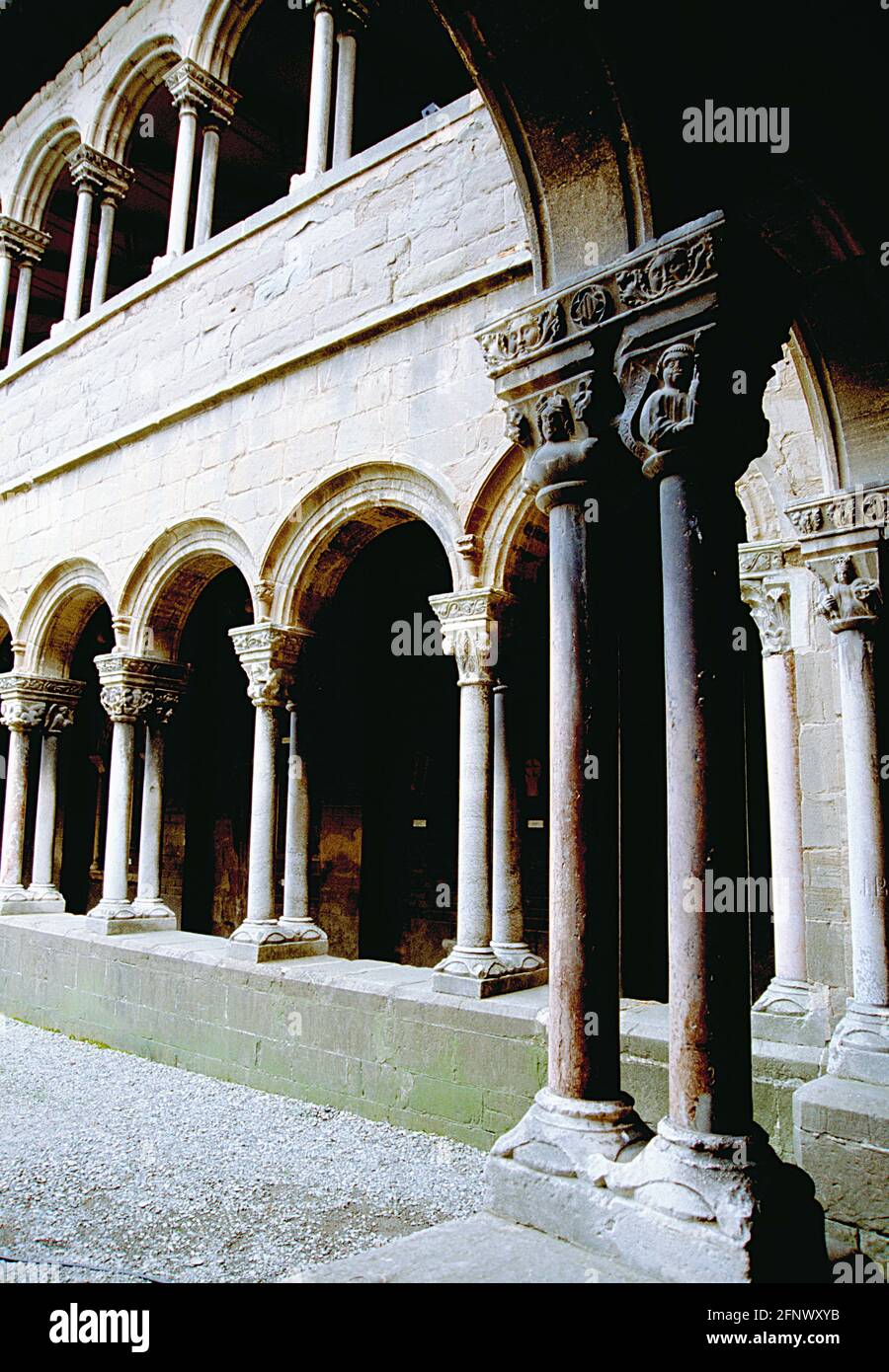 Romanesque cloister. Santa Maria Monasrtery, Ripoll, Gerona province, Catalonia, Spain. Stock Photo