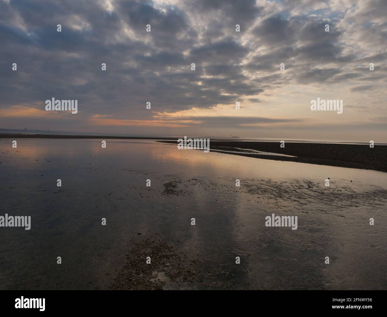 Low tide Pagham beach, UK. Stock Photo