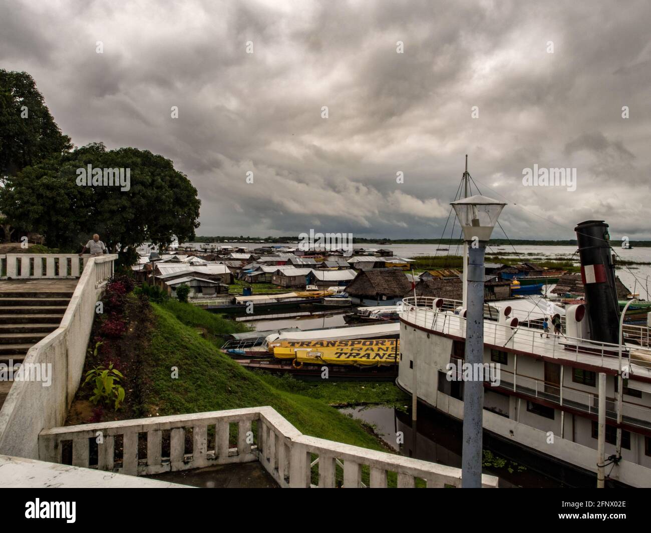 Iquitos, Peru - May 2016: Floating houses on the bank of the Itaya river in Iquitos, Amazon river basin, Amazonia, Peru, South America Stock Photo