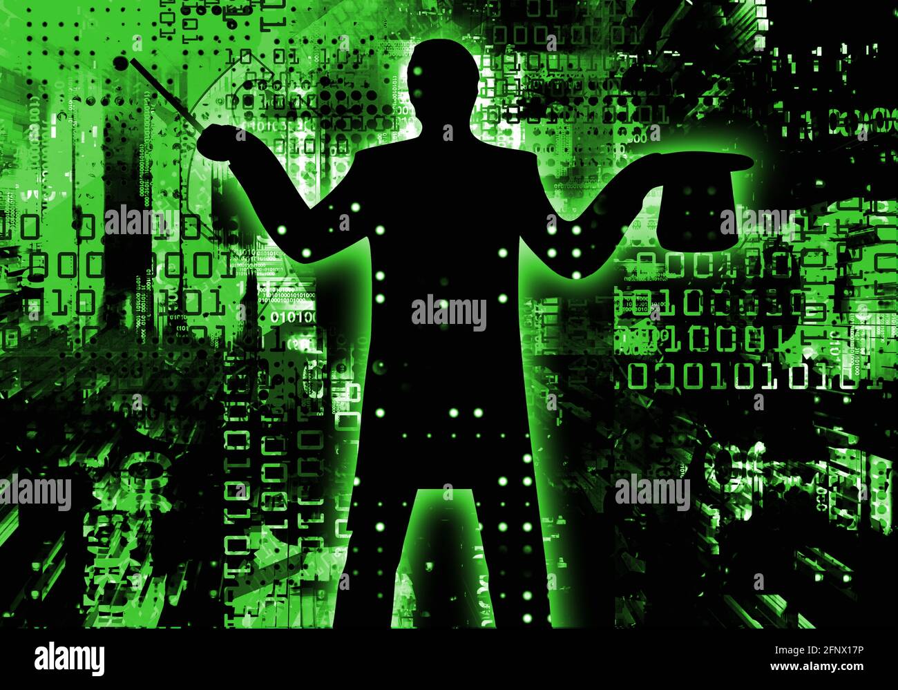 Computer specialist, programmer, Magician. Stylized Silhouette of a ...