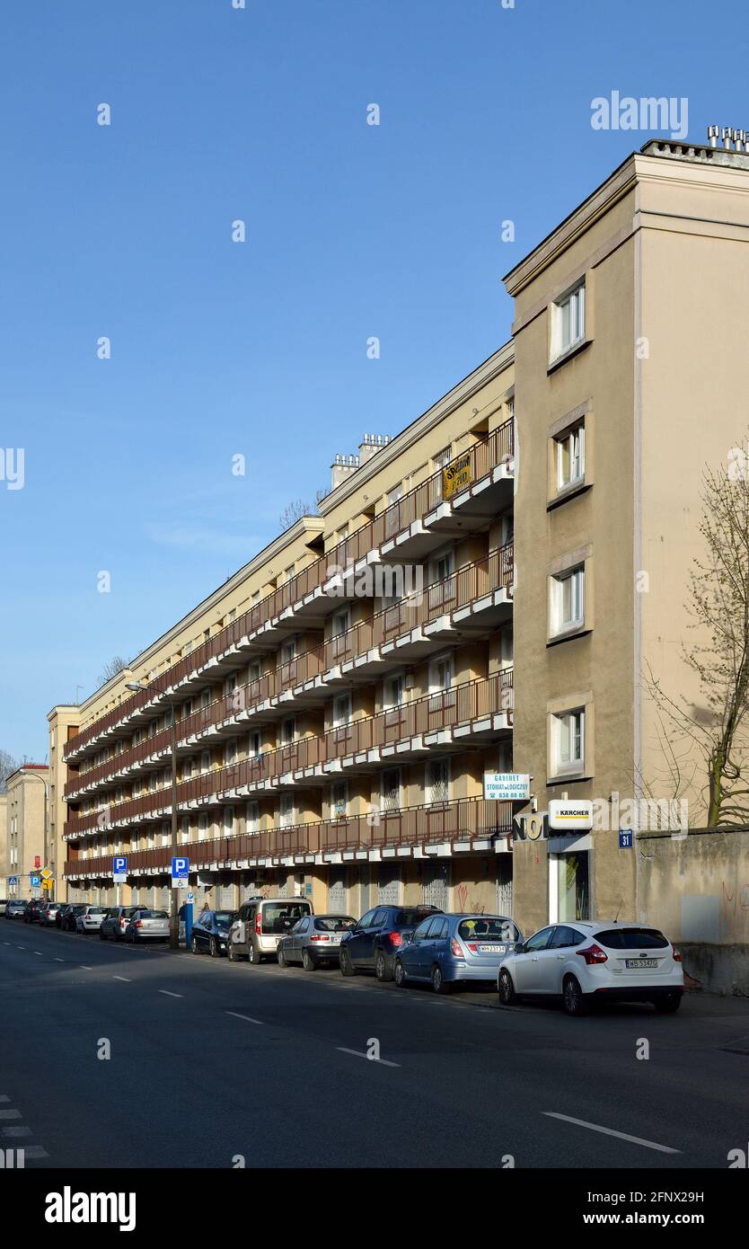 Residential buildings of Muranow neighbourhood, former Warsaw Ghetto area, Warsaw, Poland Stock Photo