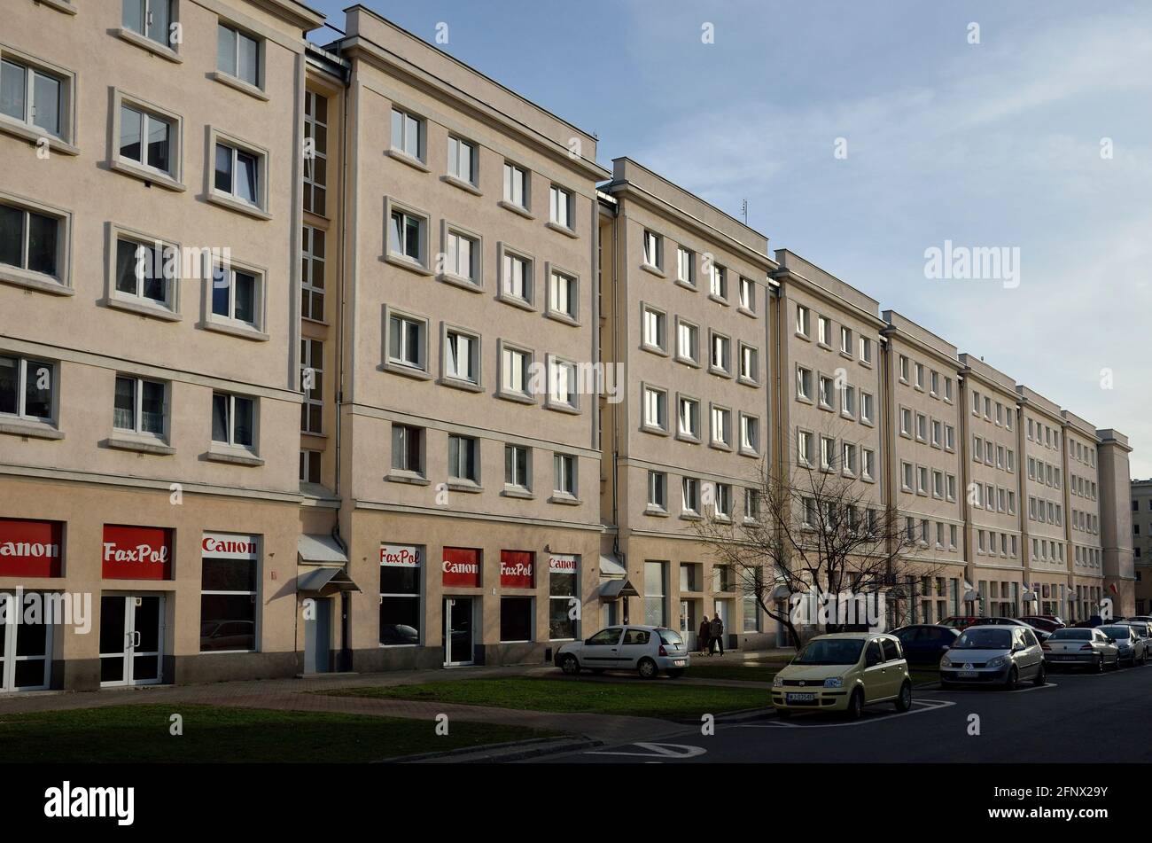 Residential buildings of Muranow neighbourhood, former Warsaw Ghetto area, Warsaw, Poland Stock Photo