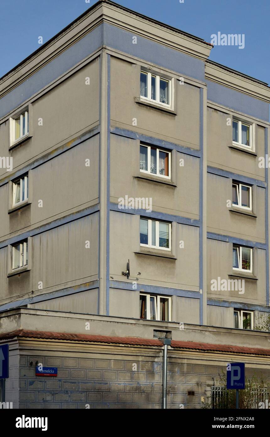 Residential building of Muranow neighbourhood, former Warsaw Ghetto area, Warsaw, Poland Stock Photo