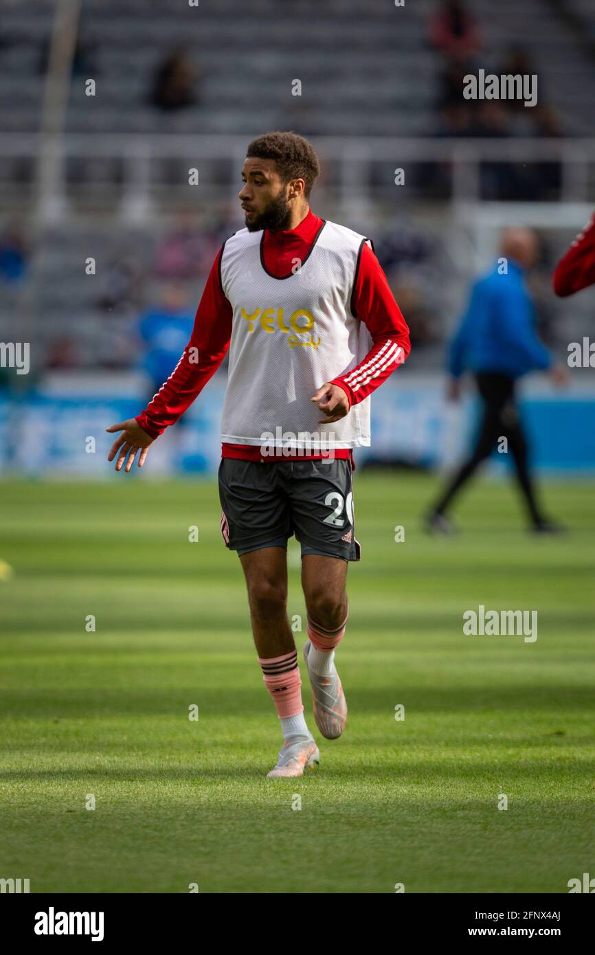 Newcastle, UK. 19th May 2021; St James Park, Newcastle, Tyne and Wear, England; English Premier League Football, Newcastle United versus Sheffield United; Jayden Bogle of Sheffield United during warm up Credit: Action Plus Sports Images/Alamy Live News Stock Photo