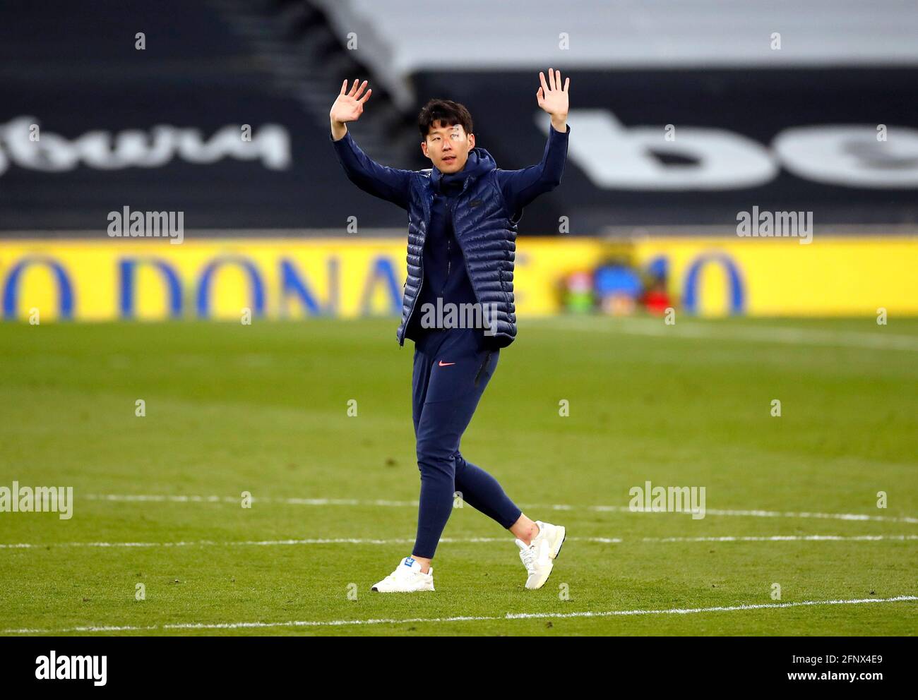 Tottenham Hotspur's Son Heung-min applauds the fans after the final whistle during the Premier League match at the Tottenham Hotspur Stadium, London. Picture date: Wednesday May 19, 2021. Stock Photo