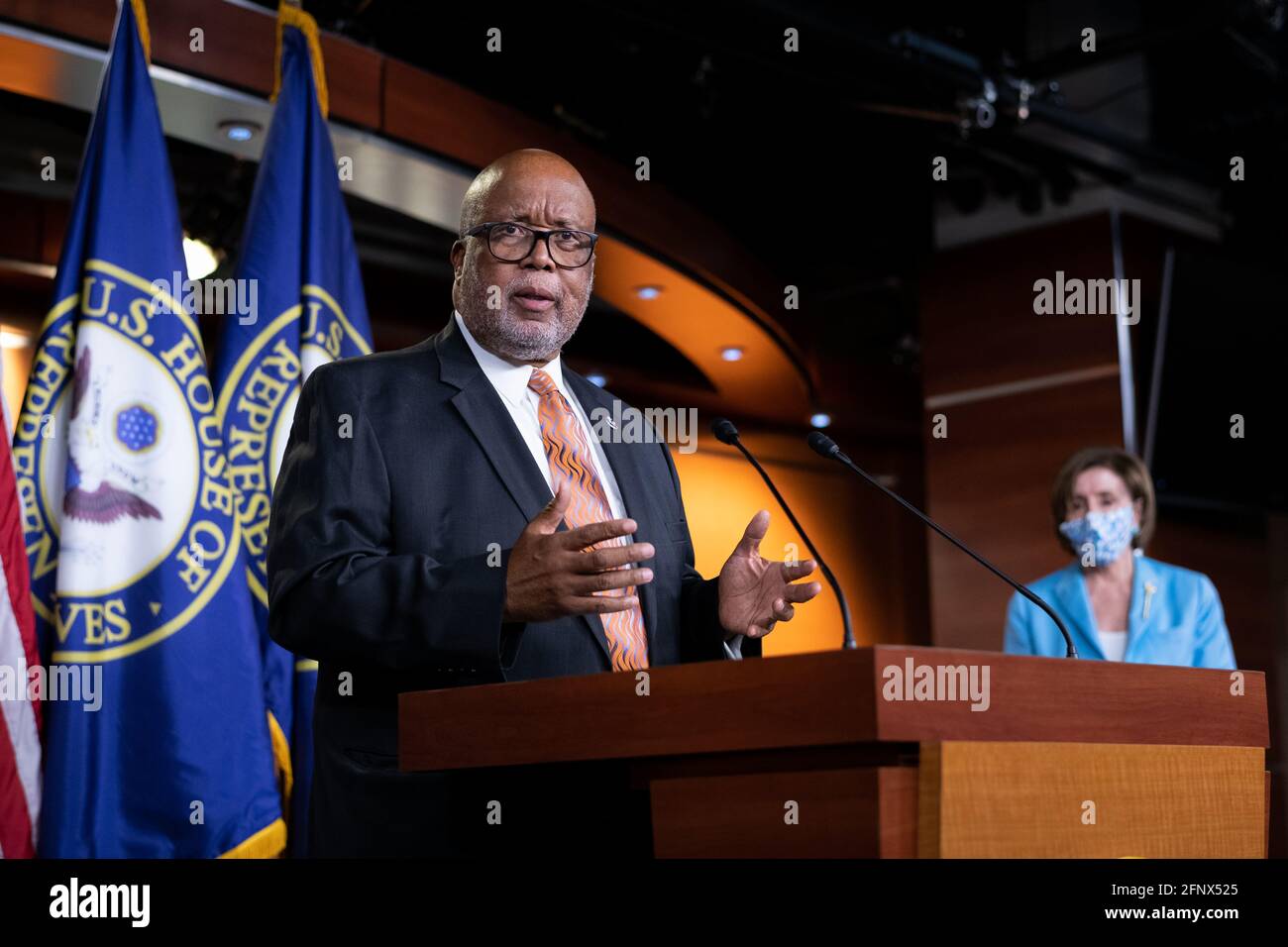 Washington, USA. 19th May, 2021. Representative Bennie Thompson (R-MS) during a press conference on the proposed January 6 commission, at the U.S. Capitol, in Washington, DC, on Wednesday, May 19, 2021. Amid debate over the scope of a proposed January 6 Commission within the Republican Party, today Minority Leader McConnell announced his opposition to the commission as it is expected to pass the House with bipartisan support. (Graeme Sloan/Sipa USA) Credit: Sipa USA/Alamy Live News Stock Photo
