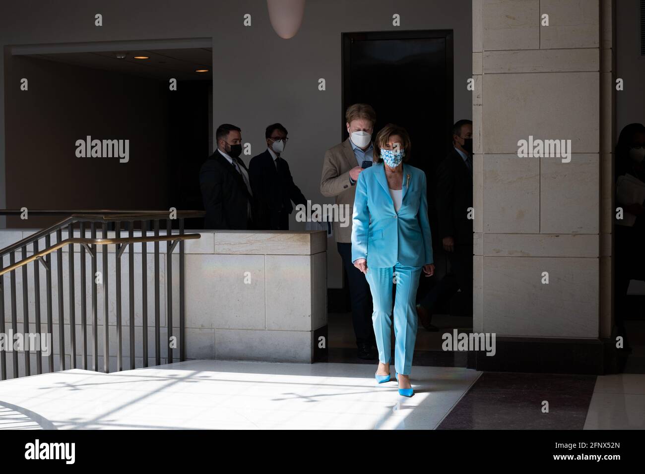 Washington, USA. 19th May, 2021. Speaker of the House Nancy Pelosi (D-CA) arrives for a press conference on the proposed January 6 commission, at the U.S. Capitol, in Washington, DC, on Wednesday, May 19, 2021. Amid debate over the scope of a proposed January 6 Commission within the Republican Party, today Minority Leader McConnell announced his opposition to the commission as it is expected to pass the House with bipartisan support. (Graeme Sloan/Sipa USA) Credit: Sipa USA/Alamy Live News Stock Photo