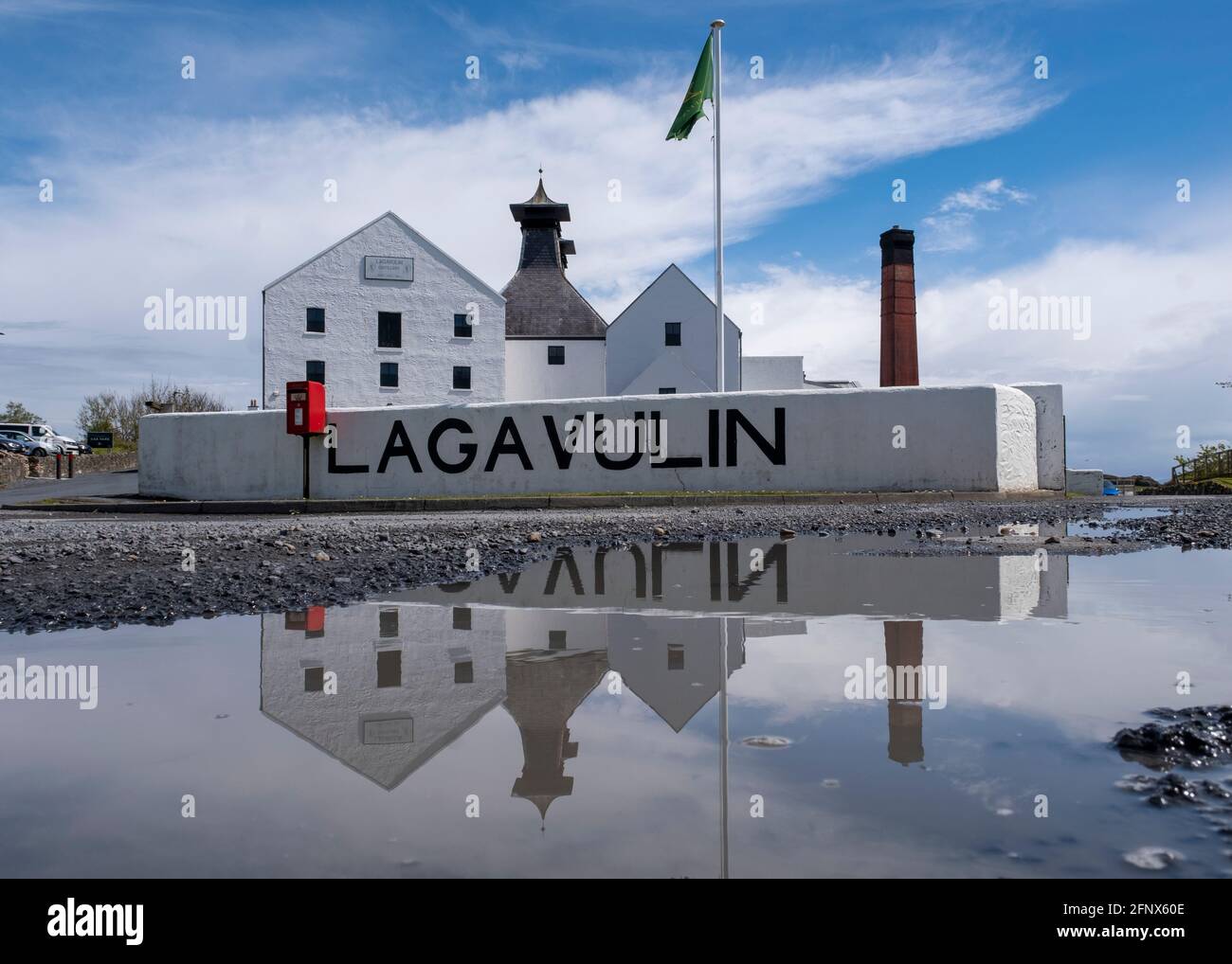 External view of the Lagavulin Distillery, Islay, Scotland. Lagavulin is distillery is owned by Diageo. Stock Photo