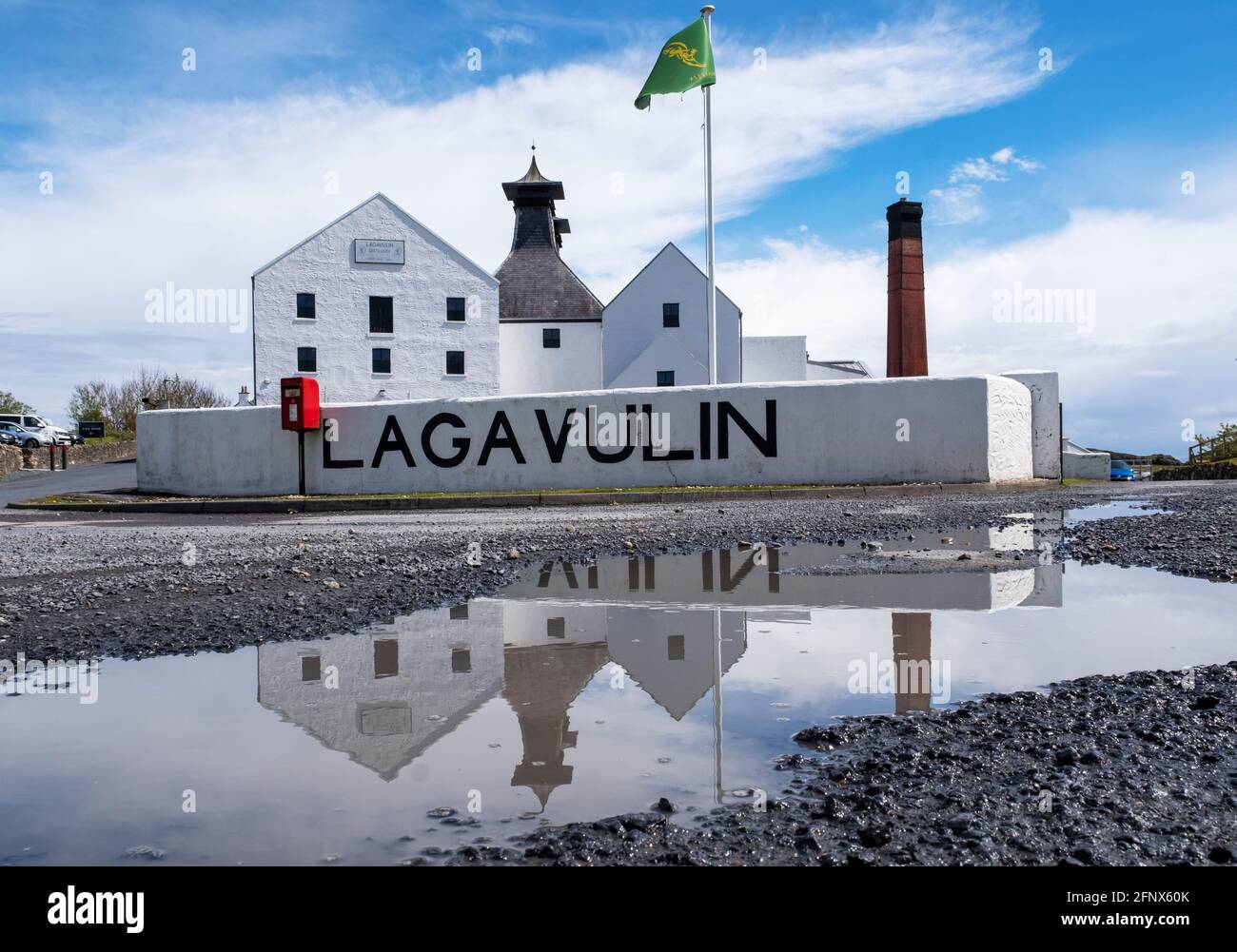 External view of the Lagavulin Distillery, Islay, Scotland. Lagavulin is distillery is owned by Diageo. Stock Photo