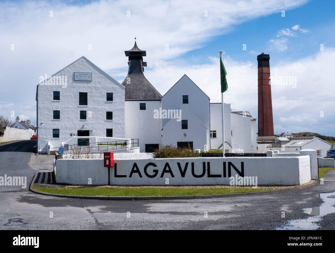 External view of the Lagavulin Distillery, Islay, Scotland. Lagavulin is distillery is owned by Diageo. Stock Photo