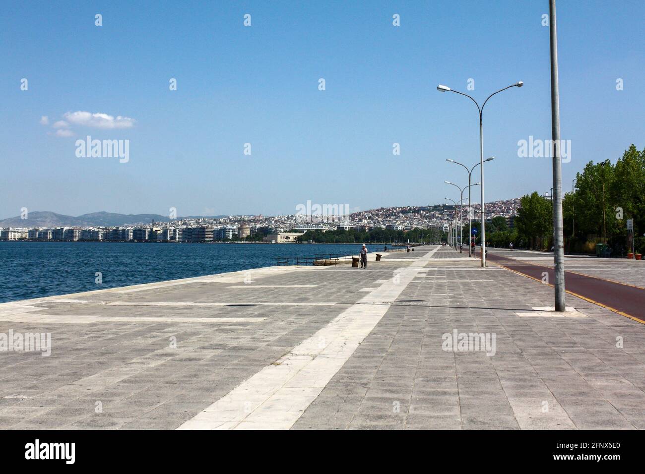 Seashore with a cycle lane in Thessaloniki, Greece. Stock Photo