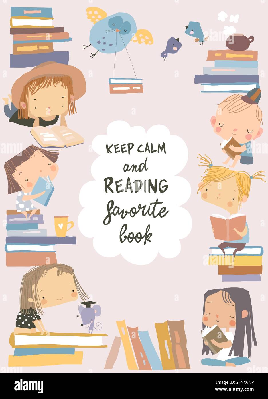 Cute frame composed of children reading books Stock Vector Image & Art