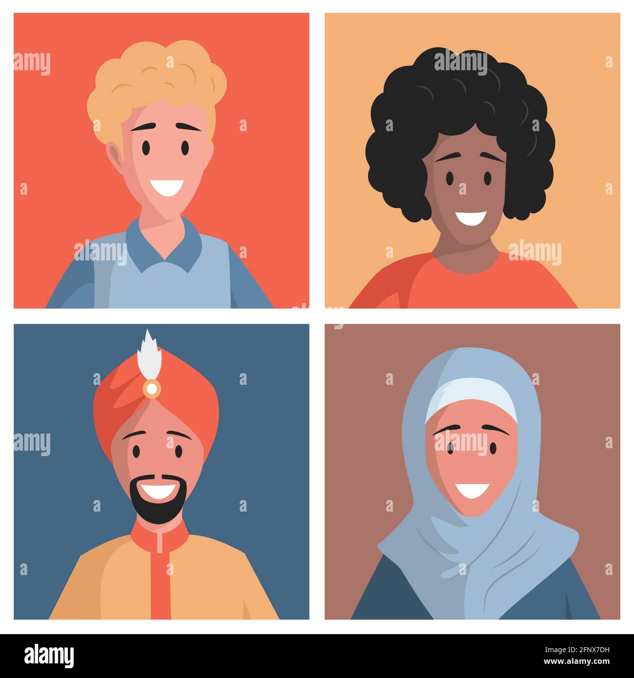 Set of multiethnic people avatars vector flat illustration. Happy Arabic,  European and African characters. Diverse people, International friendship,  multiracial and multicultural unity concept Stock Vector Image & Art - Alamy