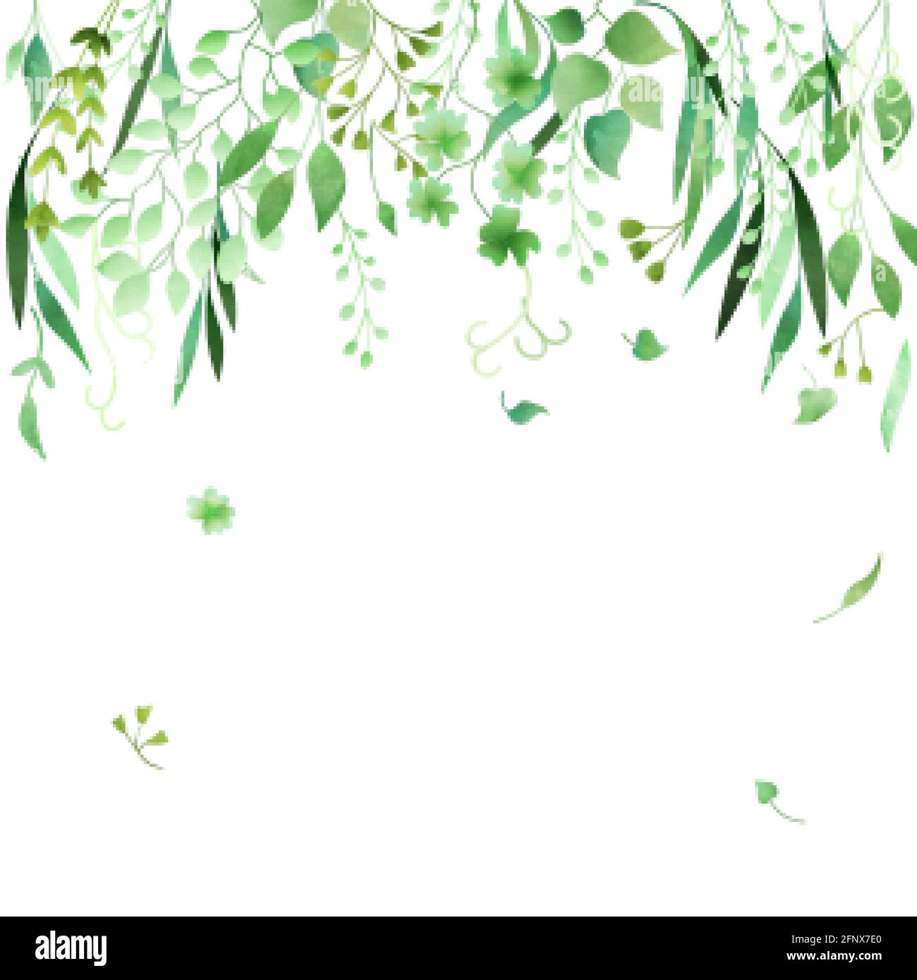 Hand-drawn watercolor green floral frame made in vector. Stock Vector