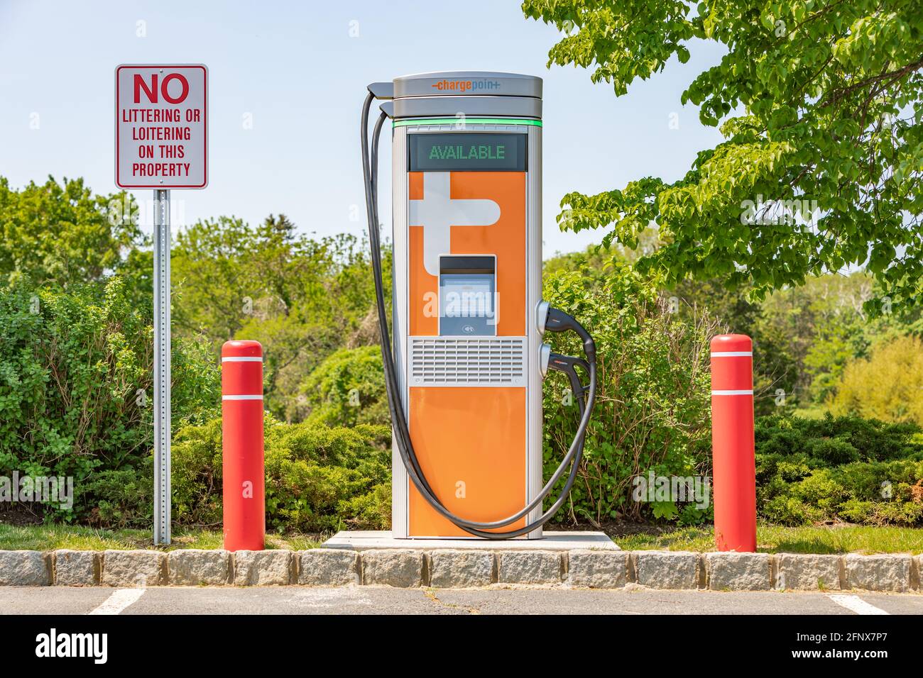 ChargePoint charging station in Water Mill, NY Stock Photo