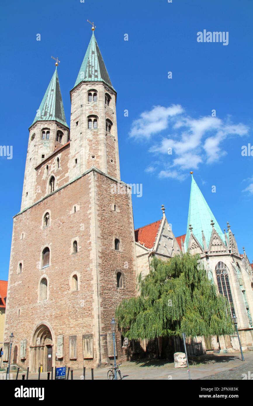 Double tower of Martini church in Braunschweig Stock Photo