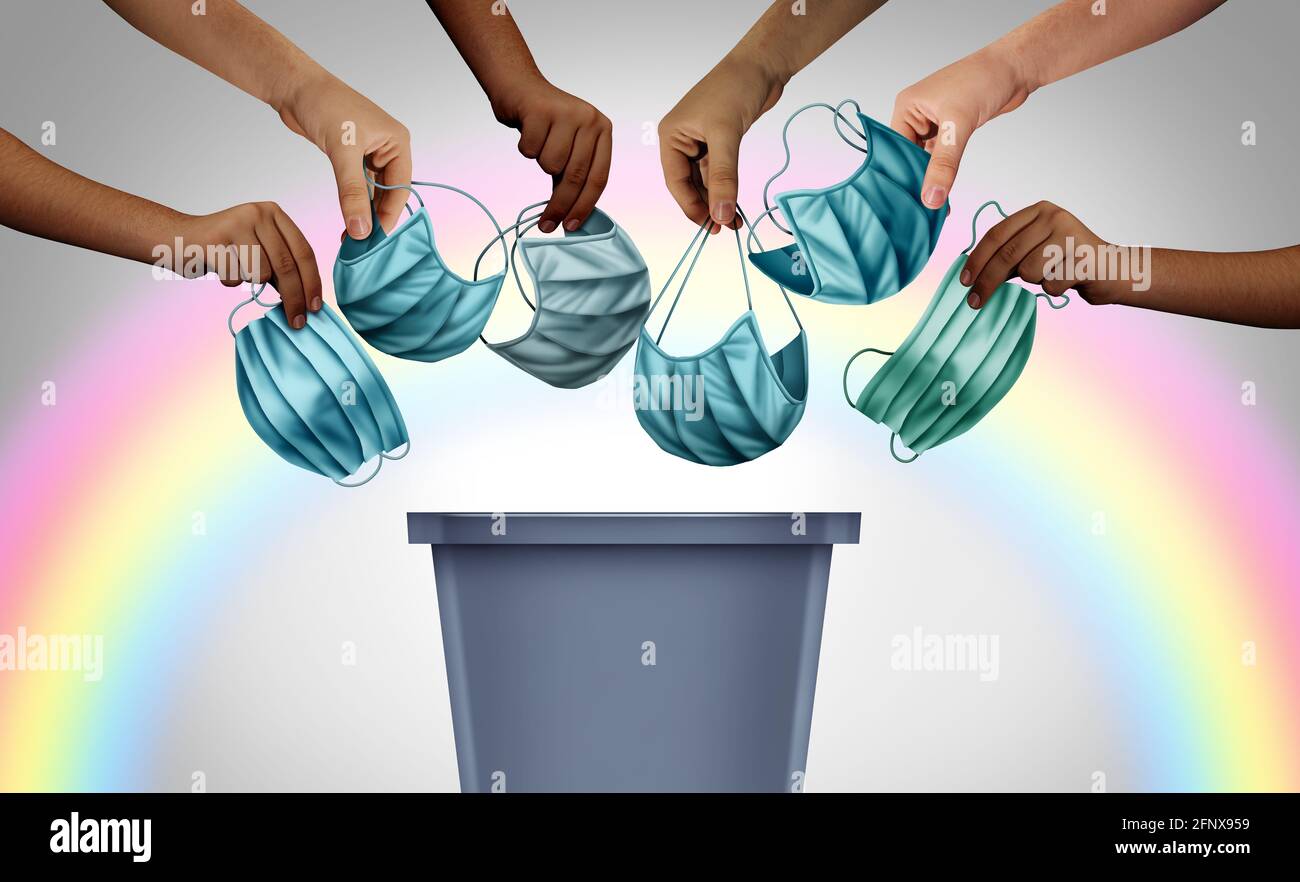 Throwing masks away as a recovery from a pandemic concept with people