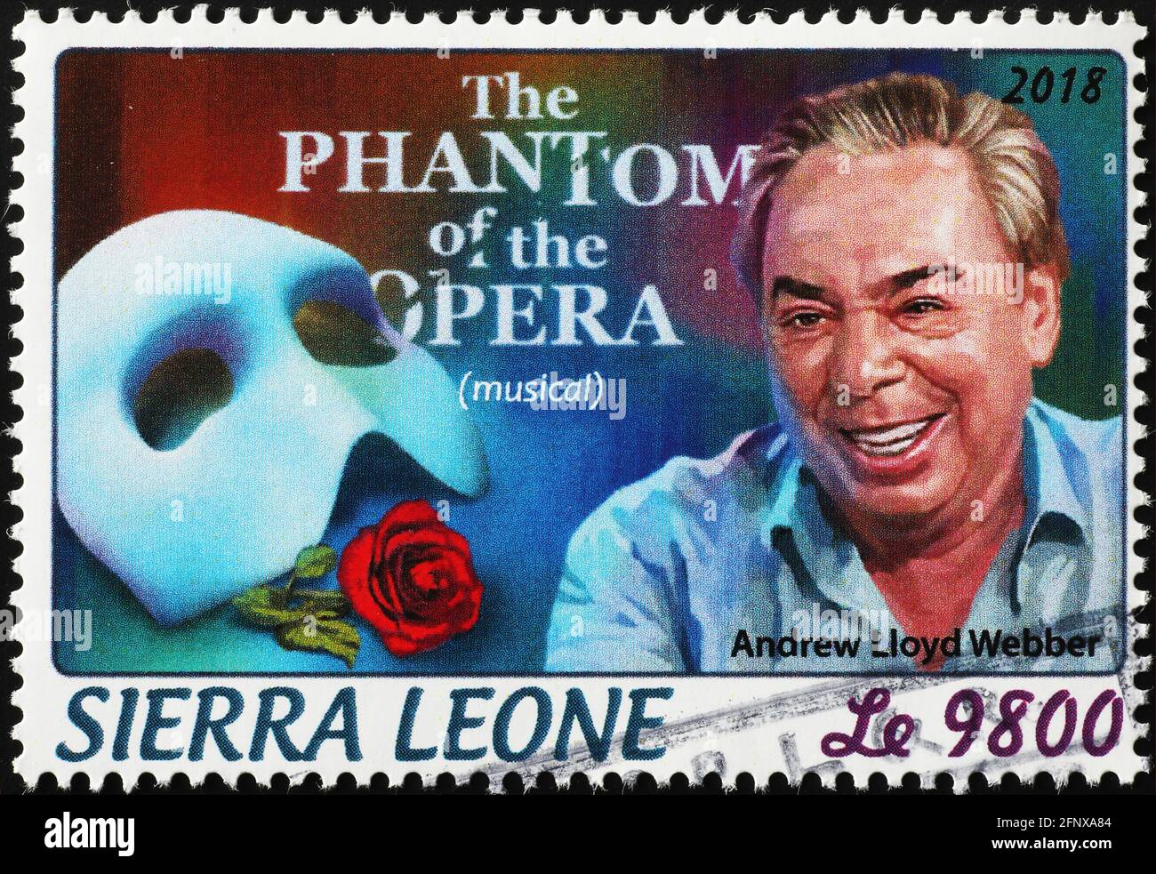 Andrew Lloyd Webber portrait on postage stamp Stock Photo