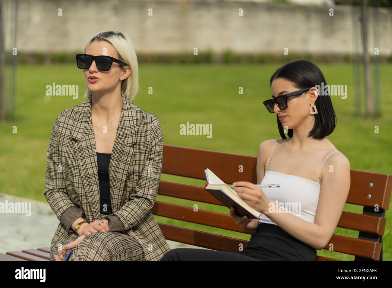 Two businesswomen are making new plans for the company Stock Photo