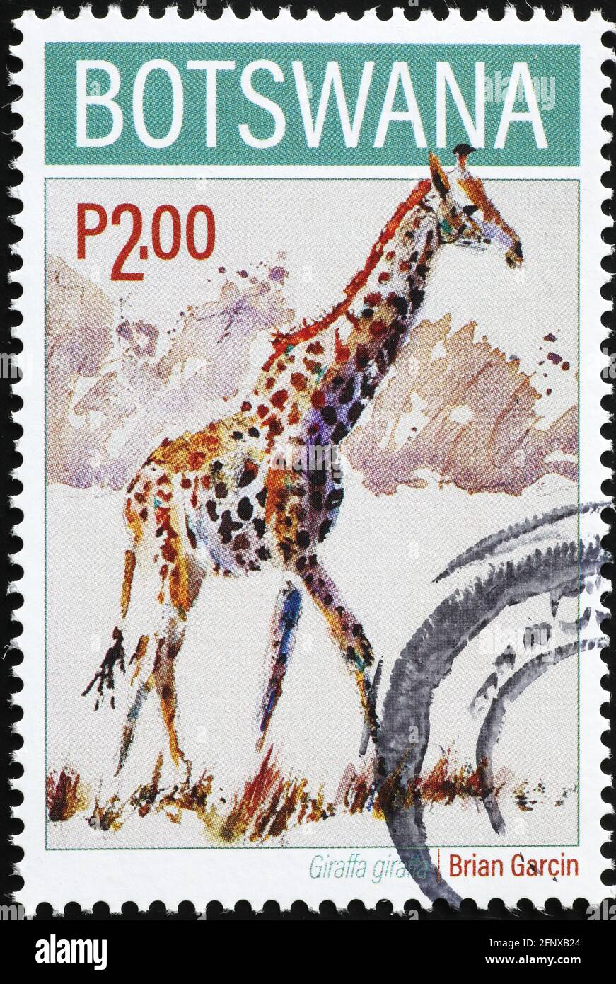 Giraffe on postage stamp of Botswana Stock Photo Alamy