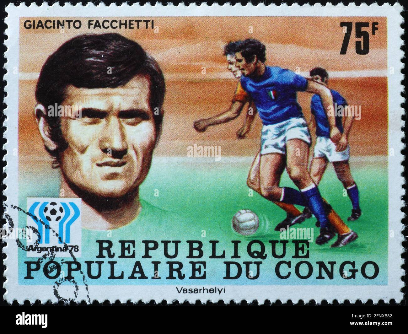 Italian footballer Giacinto Facchetti on postage stamp Stock Photo