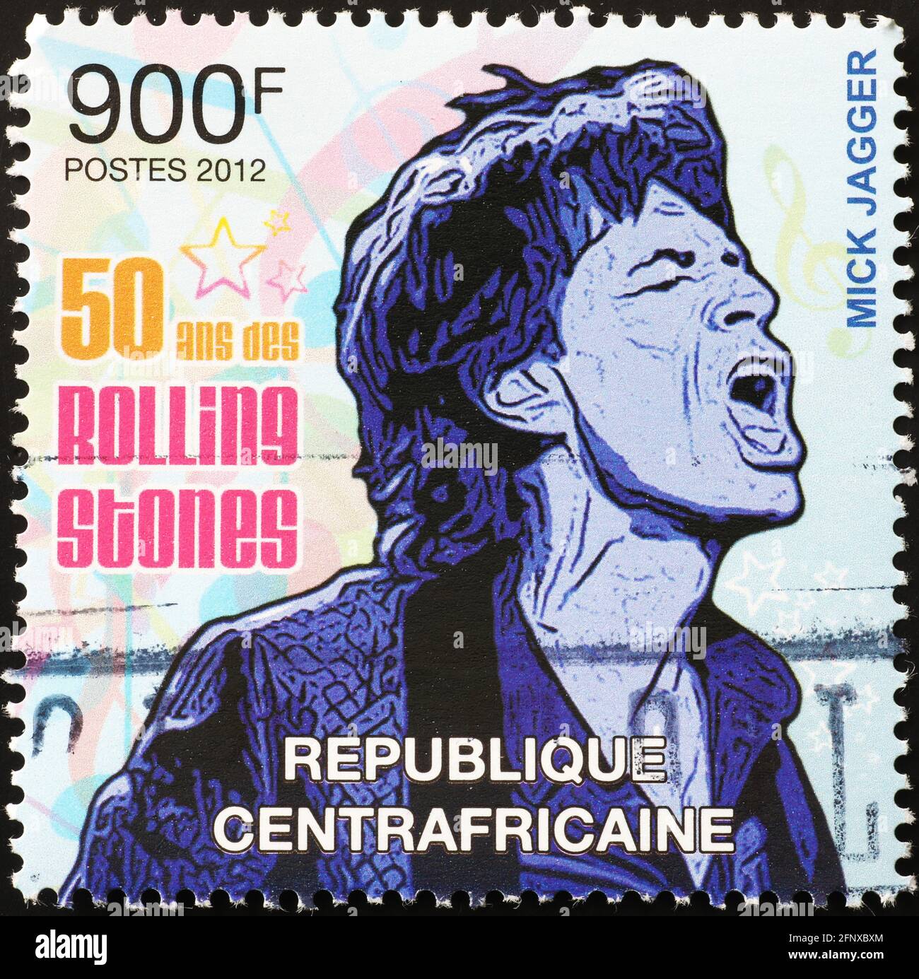 Mick Jagger singing on african postage stamp Stock Photo