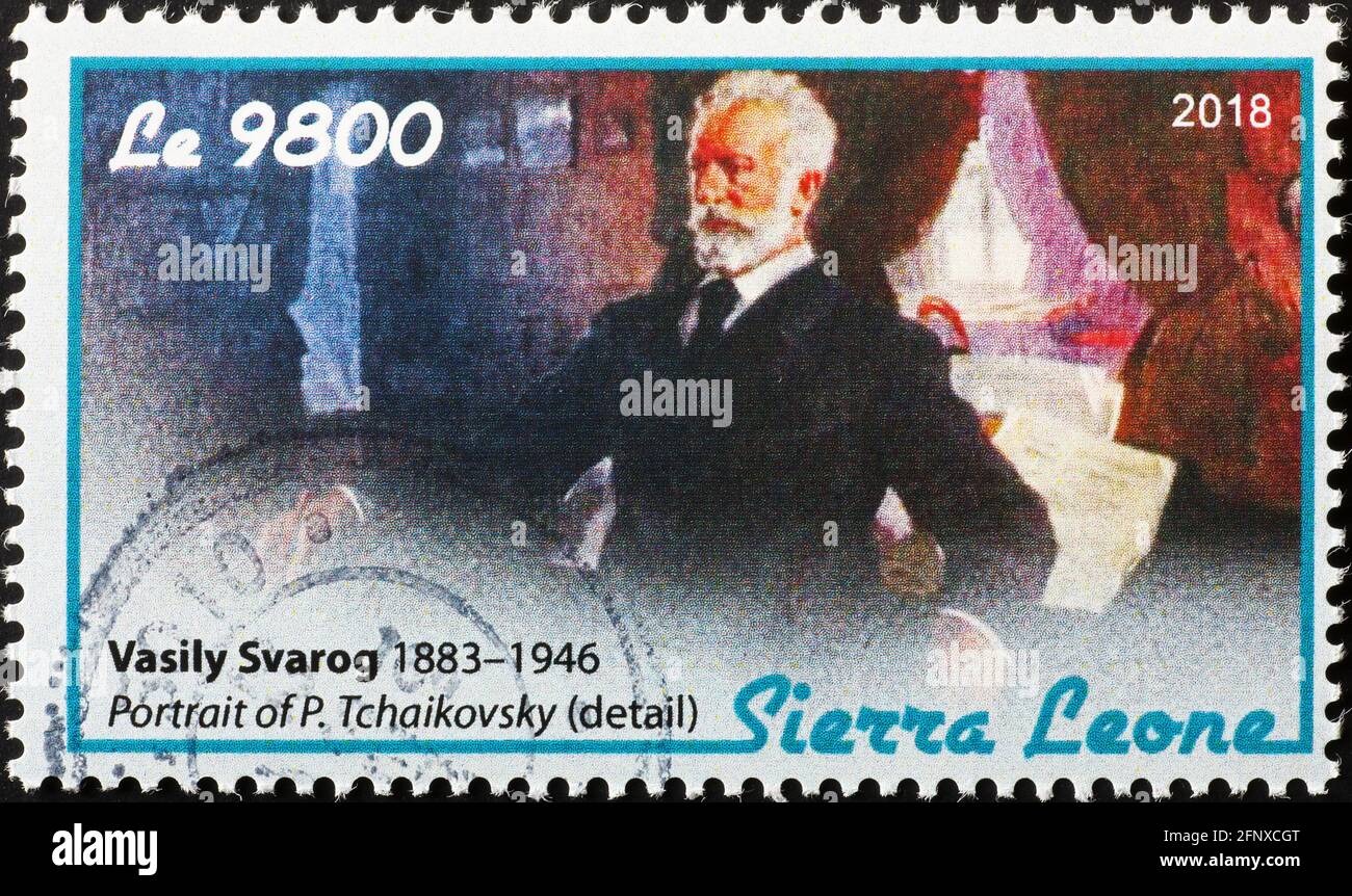 Portrait of Tchaikovsky on african postage stamp Stock Photo