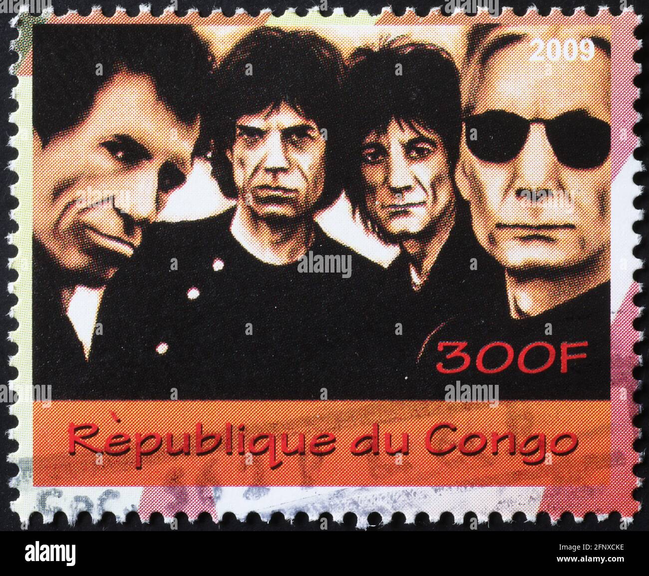 Rolling Stones close up on african postage stamp Stock Photo