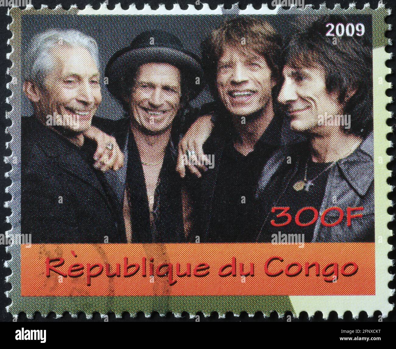 Rolling Stones portrait on african postage stamp Stock Photo