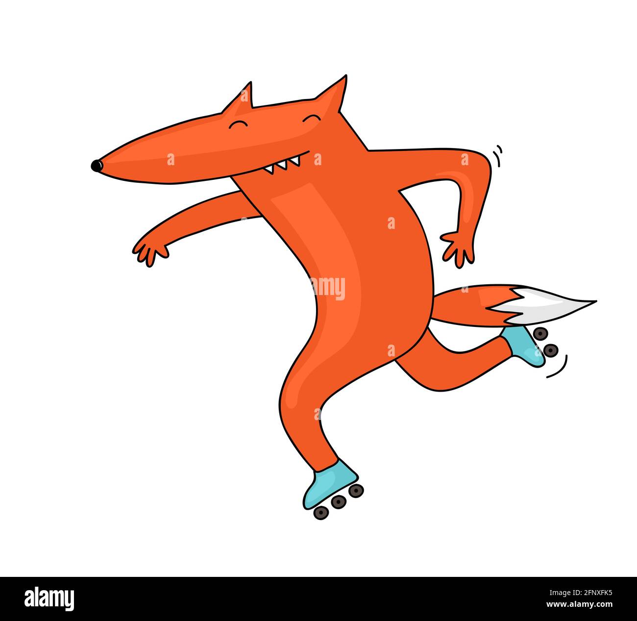 Cute and funny illustration of a fox rollerskating Stock Photo - Alamy