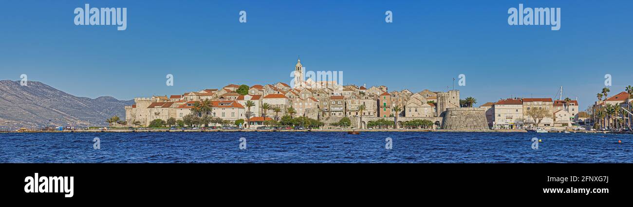 Panoramic shot of the Old medieval town as Korcula center Stock Photo