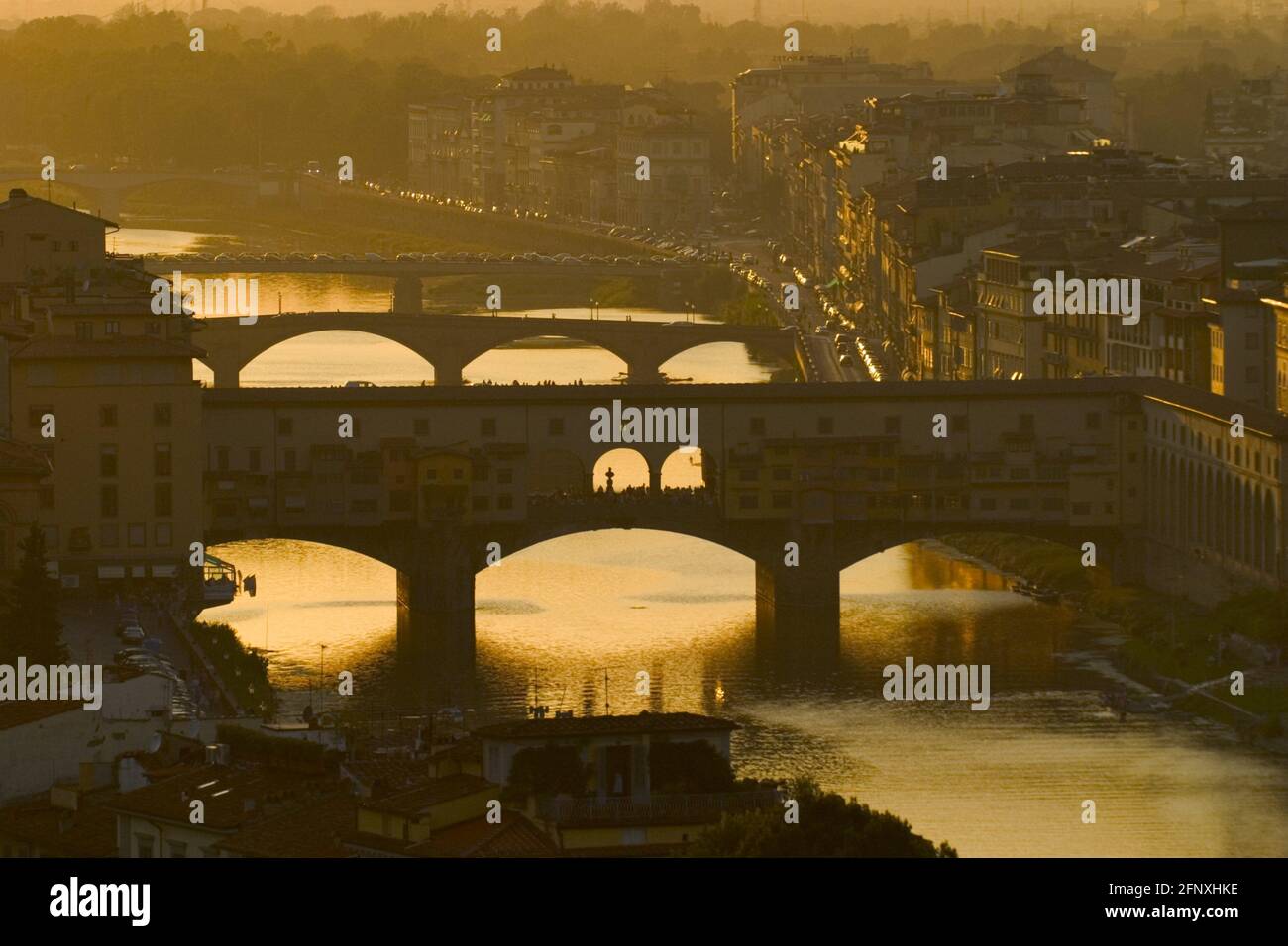 the bridges of Florence, Ponte alle Grazie, Ponte Santa Trinita, Ponte Veccio, Italy, Tuscany, Florence Stock Photo