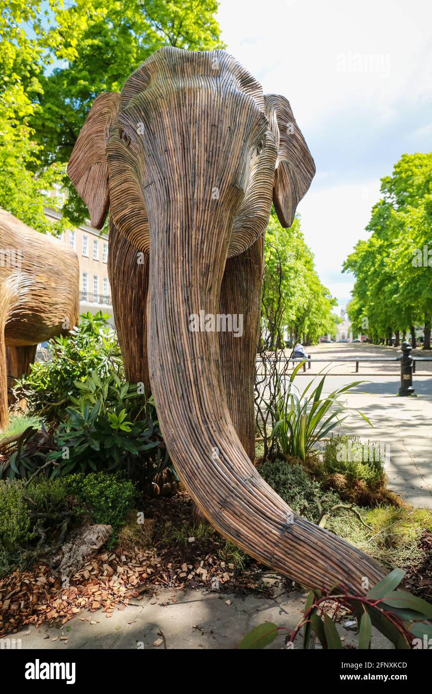 London, UK. 19 May 2021. Elephant sculptures on King's Road in Chelsea