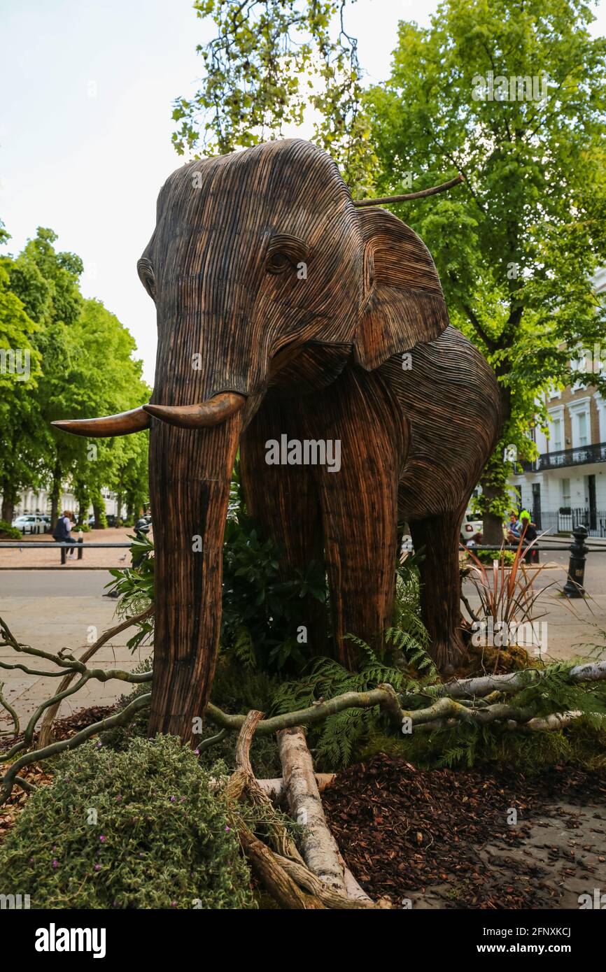 London, UK. 19 May 2021. Elephant sculptures on King's Road in Chelsea