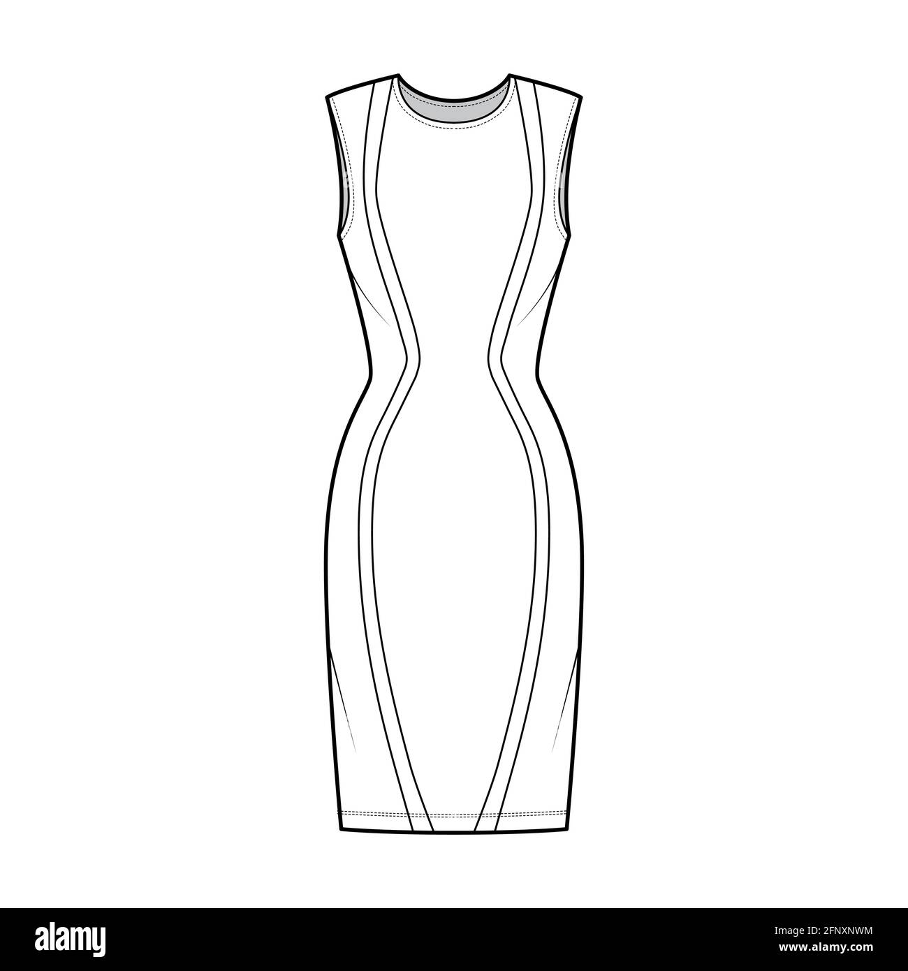 Dress panel technical fashion illustration with hourglass silhouette ...